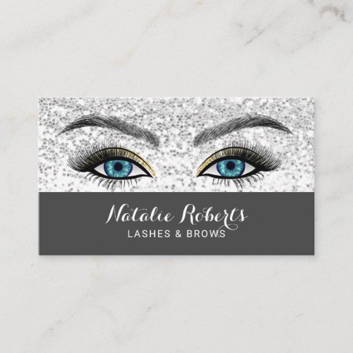 Lashes Makeup Artist Blue Eyes Silver Sequin Salon Business Card