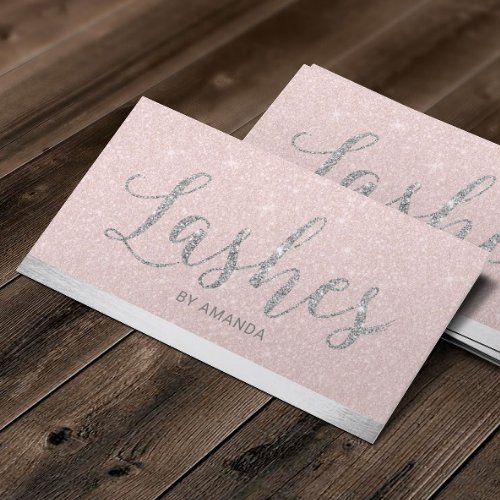 Lashes Makeup Artist Blush Pink  Silver Business Card