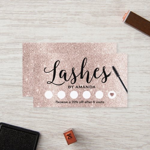 Lashes Makeup Artist Blush Rose Gold Glitter Loyalty Card