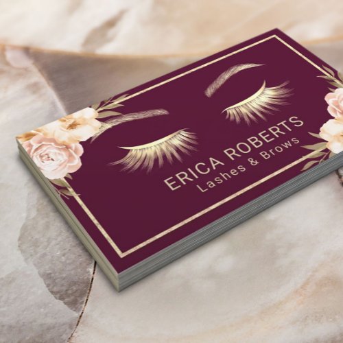 Lashes Makeup Artist Burgundy Floral Beauty Salon Business Card