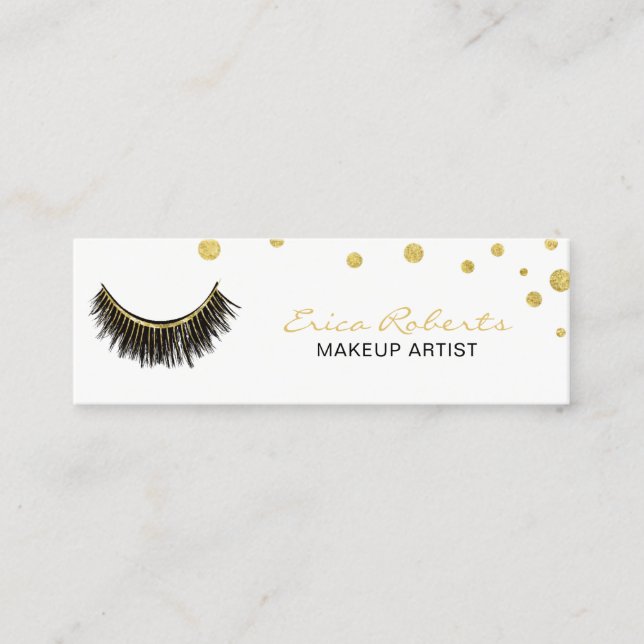 Lashes Makeup Artist Chic Gold Confetti Mini Business Card (Front)