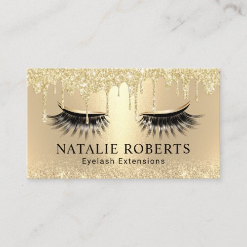 Lashes Makeup Artist Chic Gold Drips Eyelash Salon Business Card