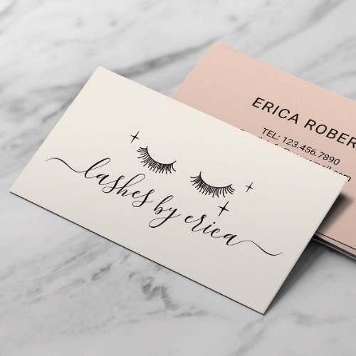 Lashes Makeup Artist Cute Drawing Eyelash Beige Business Card