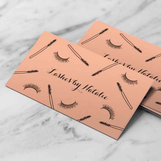 Lashes Makeup Artist Cute Eyelash Salon Peach Business Card (Creator Uploaded)