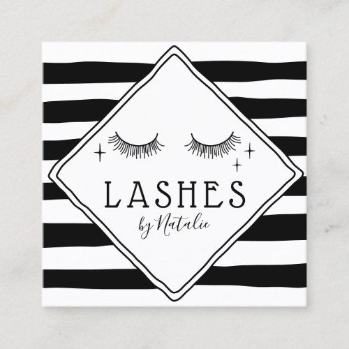Lashes Makeup Artist Cute Hand Drawn Stripes Salon Square Business Card