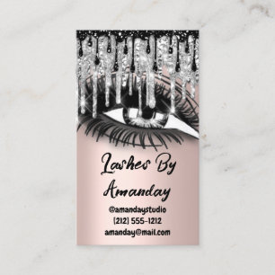 Lashes Makeup Artist Drips Rose QR Code Logo Gray Business Card