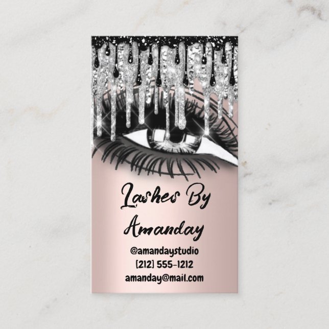 Lashes Makeup Artist Drips Rose QR Code Logo Gray Business Card (Front)