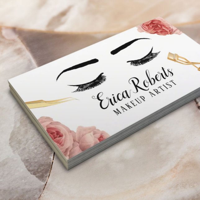 Lashes Makeup Artist Elegant Floral Beauty Salon Business Card (Creator Uploaded)