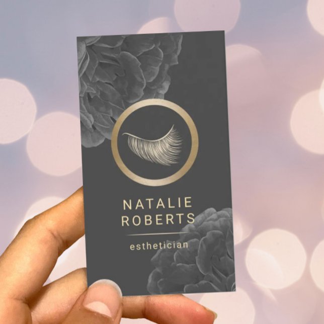 Lashes Makeup Artist Esthetician Dark Floral Business Card (Creator Uploaded)