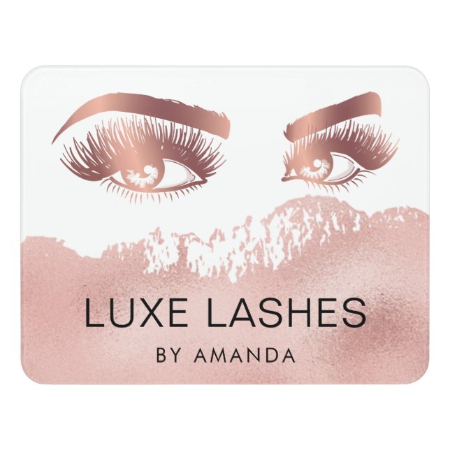 Lashes Makeup artist Eyebrows Glitter Rose Gold Door Sign (Contemporary Front)