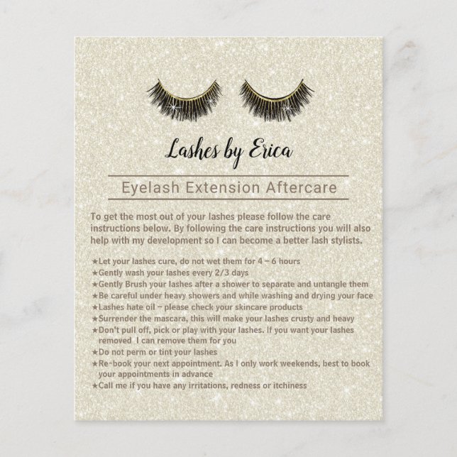 Lashes Makeup Artist Eyelash Aftercare Instruction Flyer (Front)