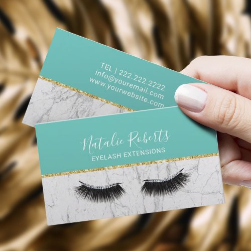 Lashes Makeup Artist Eyelash Teal  White Marble Business Card