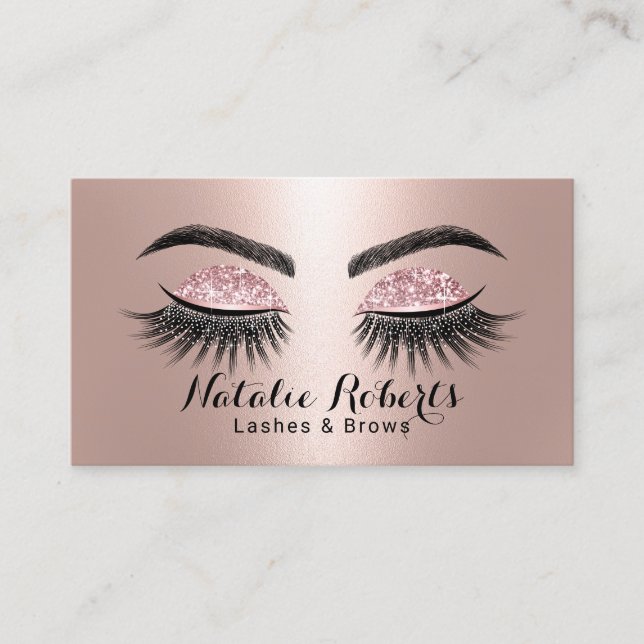 Lashes Makeup Artist Glam Rose Gold Eyelash Business Card (Front)