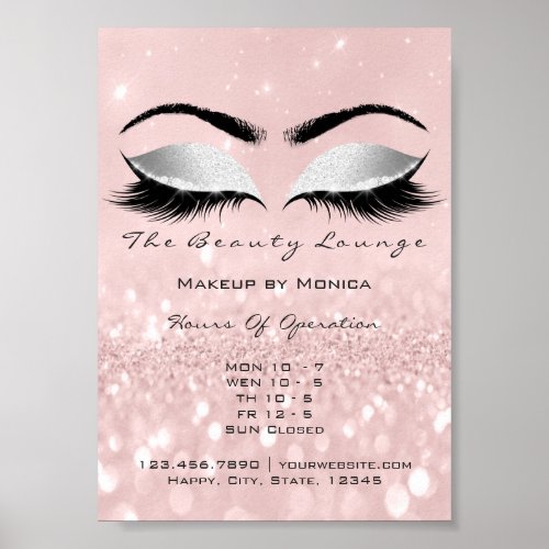 Lashes Makeup Artist Glitter Beauty Gray Pink Poster