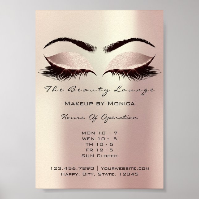 Lashes Makeup Artist Glitter Beauty Rose Pink Poster (Front)
