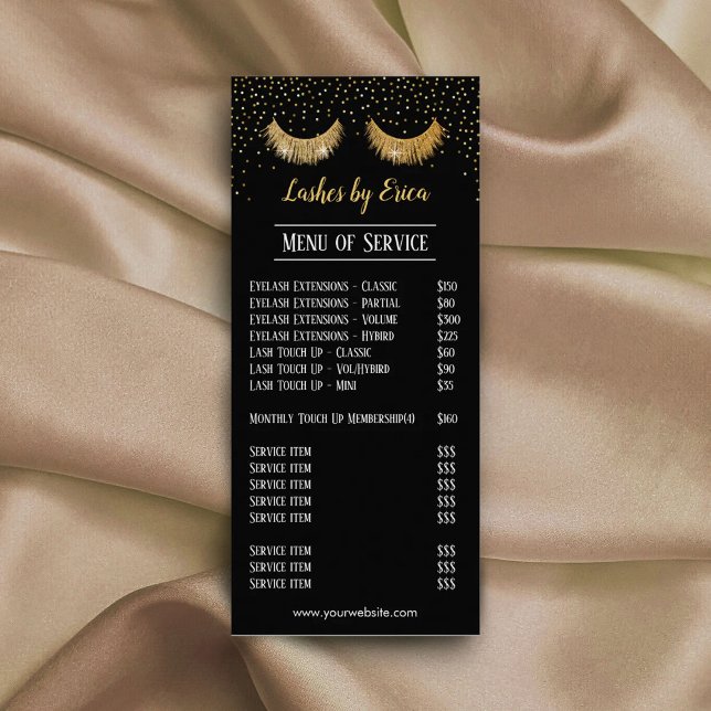 Lashes Makeup Artist Gold Confetti Price List Rack Card (Creator Uploaded)