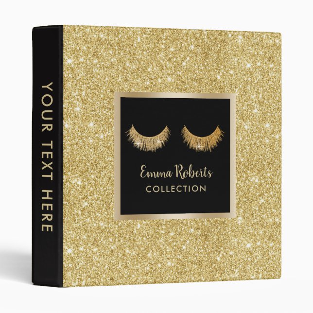Lashes Makeup Artist Gold Glitter Beauty Salon Binder (Front/Spine)