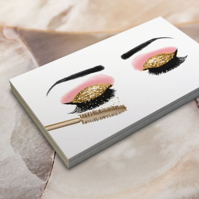 Lashes Makeup Artist Gold Glitter Beauty Salon Business Card (Creator Uploaded)