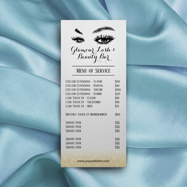 Lashes Makeup Artist Gold Glitter Salon Price List Rack Card (Creator Uploaded)