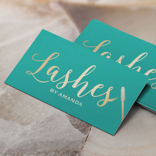 Lashes Makeup Artist Gold Script Modern Turquoise Business Card
