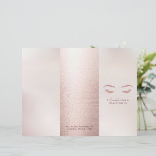 Lashes Makeup Artist Hair Salon Rose Gold Tri-Fold (Standing Front)