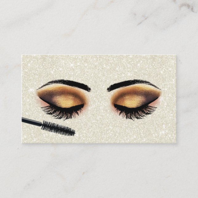 Lashes Makeup Artist Ivory Glitter Modern Salon Business Card (Front)
