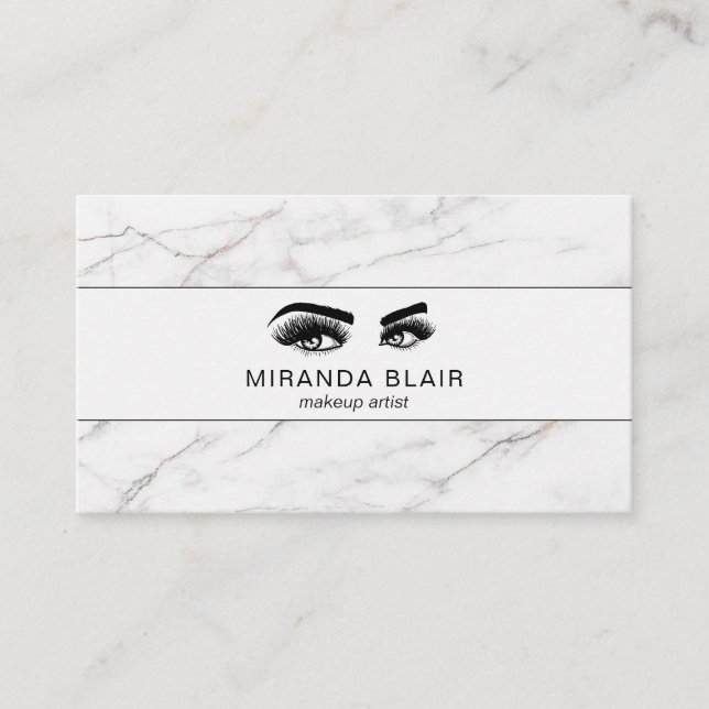 Lashes Makeup Artist Luxe White Marble Business Card (Front)