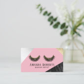 Lashes Makeup Artist Marble Silver Gold Pink Business Card (Standing Front)