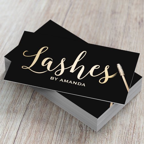 Lashes Makeup Artist Modern Black  Gold Business Card