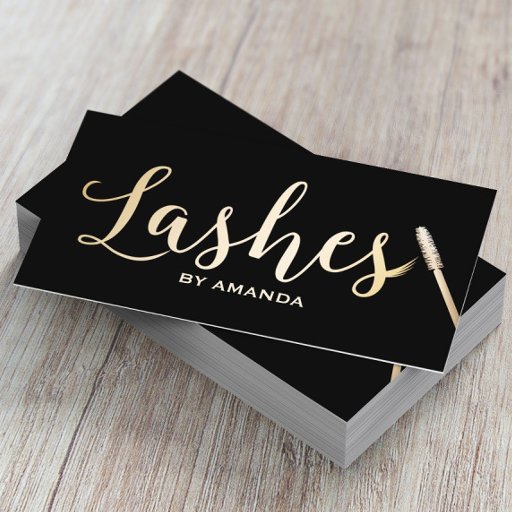 Customizable Lashes Makeup Artist Modern Black &amp; Gold Business Card