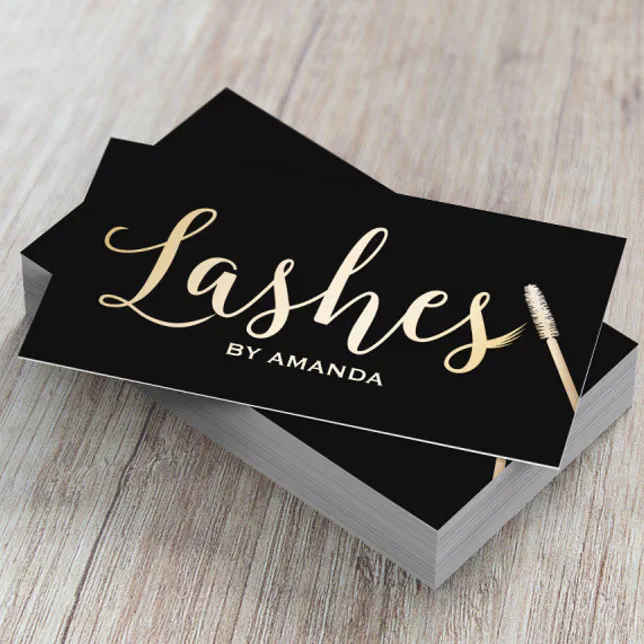 Lashes Makeup Artist Modern Black & Gold Business Card | Zazzle