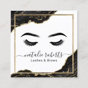 Lashes Makeup Artist Modern Black Gold Salon Square Business Card