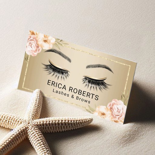 Customizable Lashes Makeup Artist Modern Floral Gold Salon Business Card