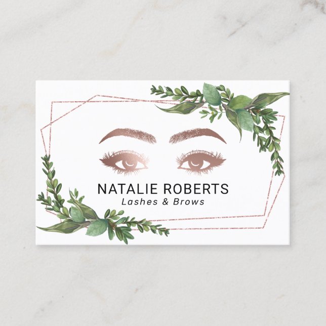 Lashes Makeup Artist Modern Geometric Greenery Business Card (Front)