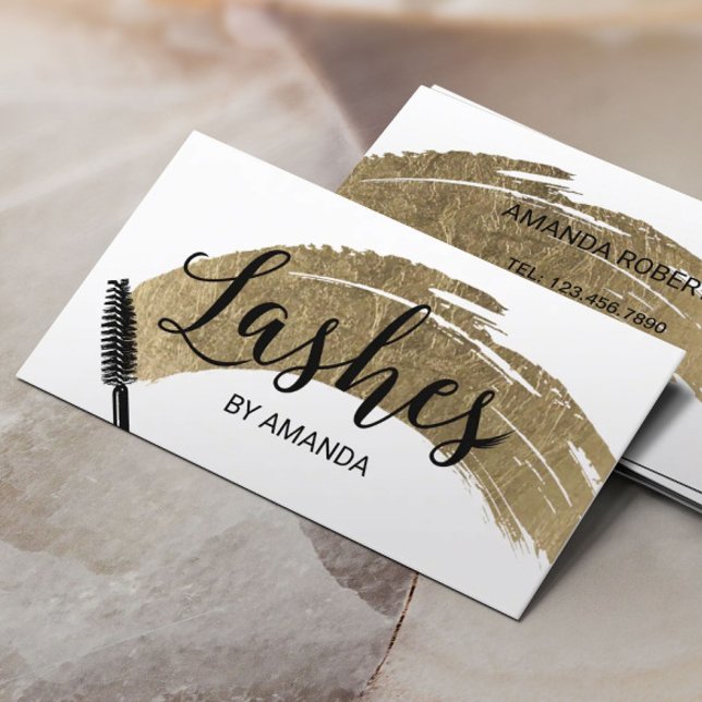 Lashes Makeup Artist Modern Gold Brush Strokes Business Card (Creator Uploaded)
