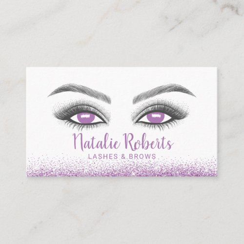 Lashes Makeup Artist Modern Purple Glitter Salon Business Card