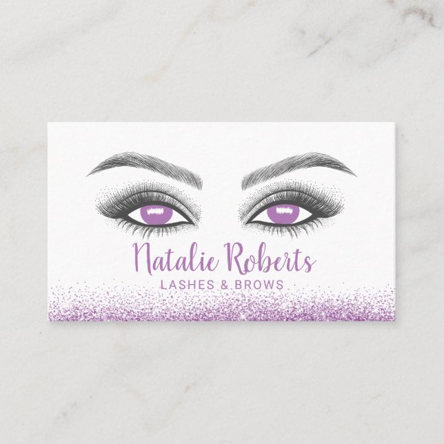 Lashes Makeup Artist Modern Purple Glitter Salon Business Card (Front)