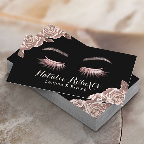 Lashes Makeup Artist Modern Rose Gold Floral Salon Business Card
