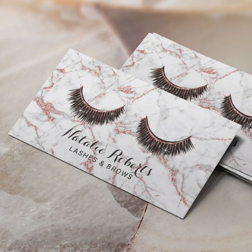 Lashes Makeup Artist Modern Rose Gold Marble Salon Business Card