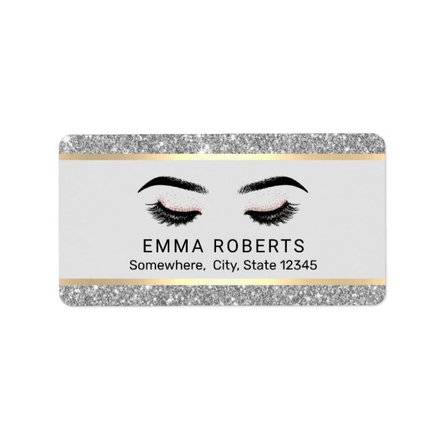 Lashes Makeup Artist Modern Silver Beauty Salon Label (Front)
