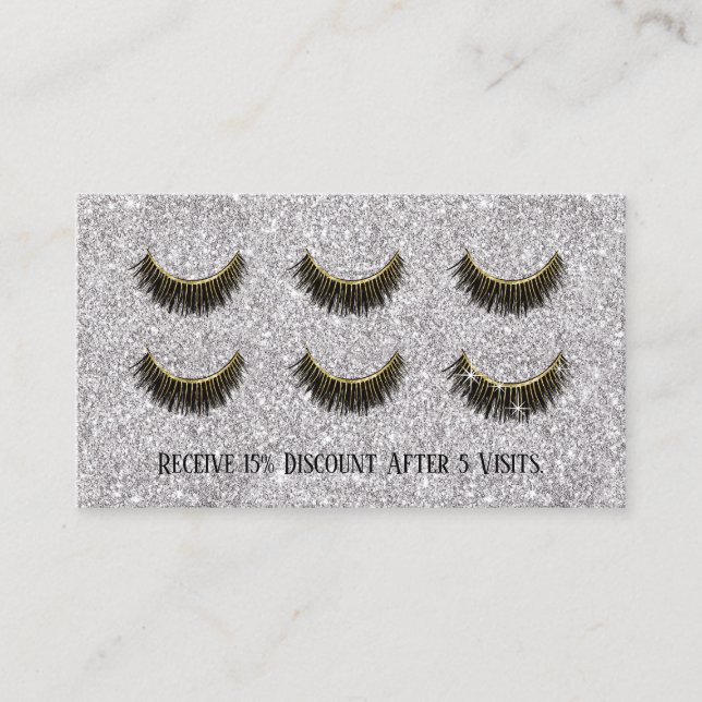 Lashes Makeup Artist Modern Silver Glitter Loyalty Card (Front)