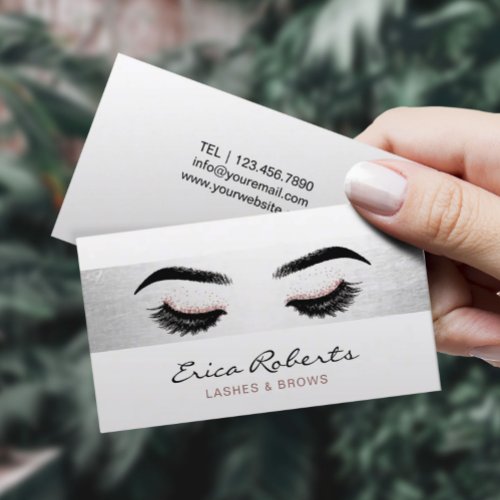 Lashes Makeup Artist Modern Silver Stripe Salon Business Card