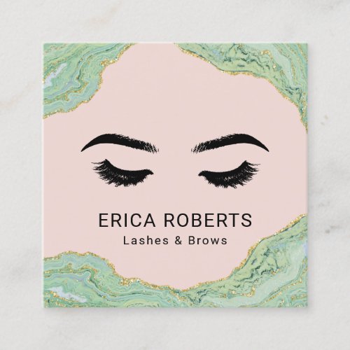 Lashes Makeup Artist Modern Teal Gold Agate Blush Square Business Card