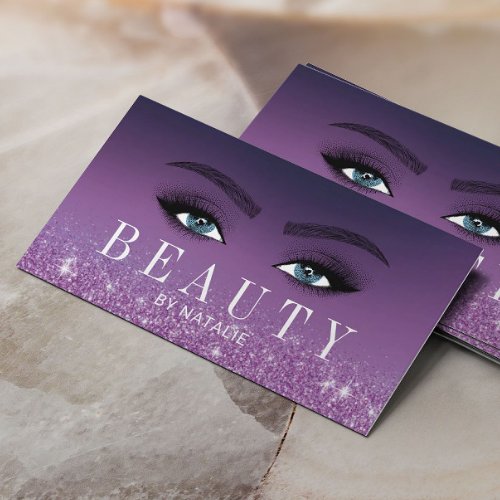 Lashes Makeup Artist Purple Glitter Beauty Salon B Business Card