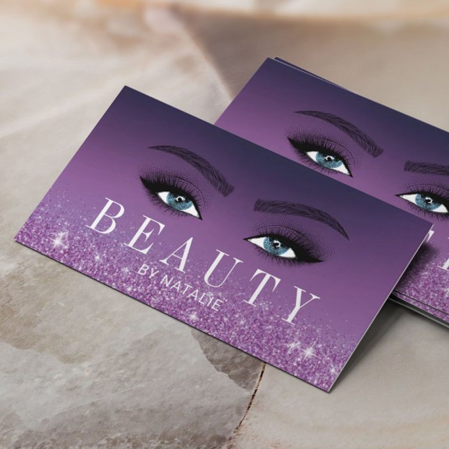 Lashes Makeup Artist Purple Glitter Beauty Salon B Business Card (Creator Uploaded)