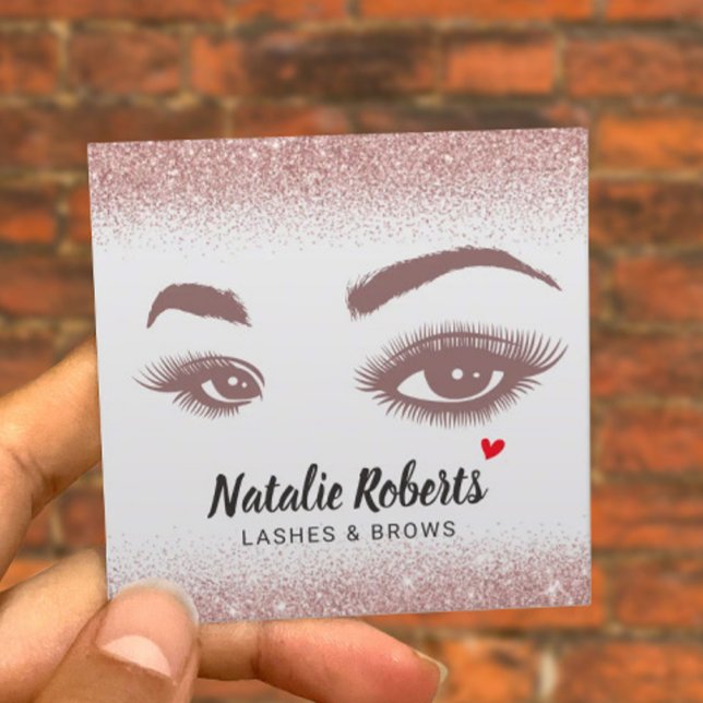 Lashes Makeup Artist Rose Gold Confetti Salon Square Business Card (Creator Uploaded)