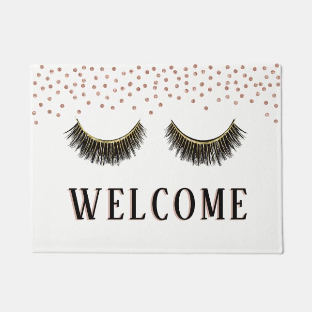 Lashes Makeup Artist Rose Gold Confetti Welcome Doormat (Front)