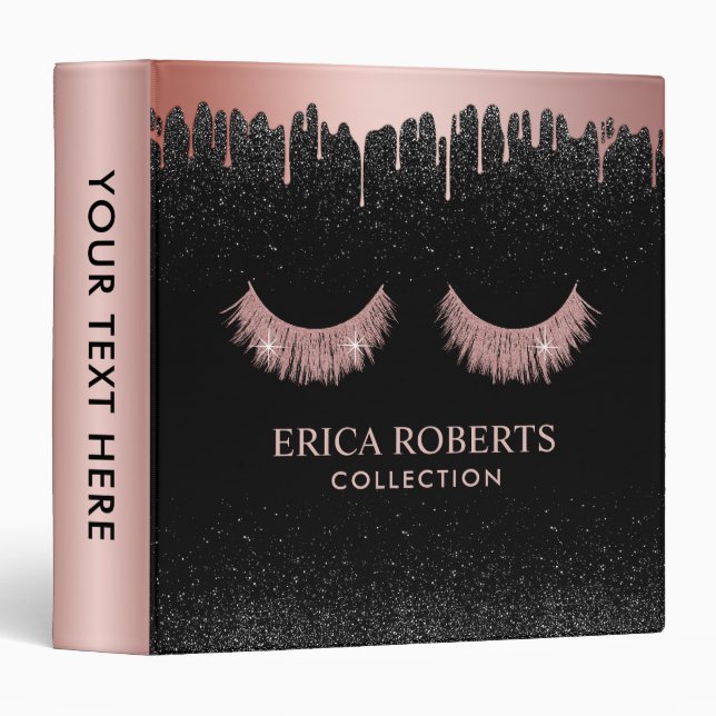 Lashes Makeup Artist Rose Gold Dripping Salon 3 Ring Binder (Front/Spine)