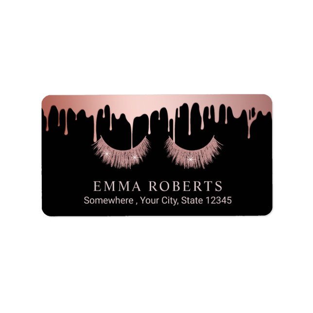 Lashes Makeup Artist Rose Gold Dripping Salon Label (Front)