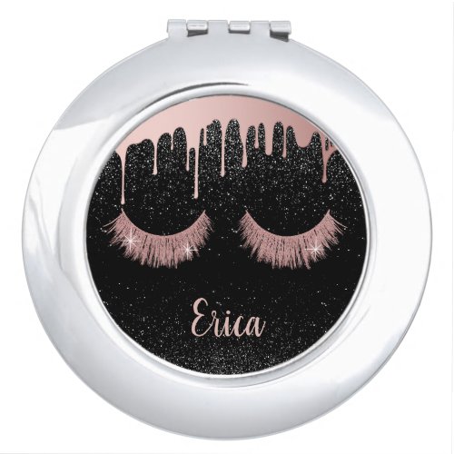 Lashes Makeup Artist Rose Gold Dripping with Name Compact Mirror